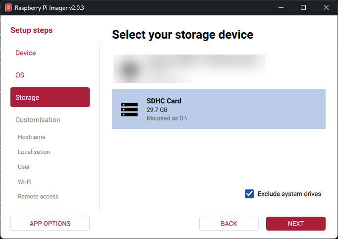 Select-RaspberryPiSDHCcard